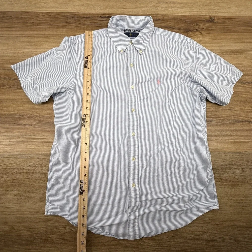 Polo Ralph Lauren Shirt Men Large Blue Seersucker Striped Button Preppy Formal